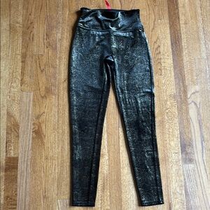 Spanx Black and Shimmering Gold Velvet High-Waisted Leggings